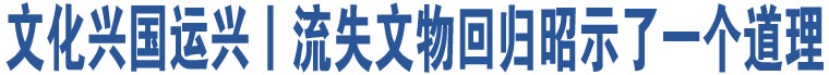 文化兴国运兴丨流失文物回归昭示了一个道理
