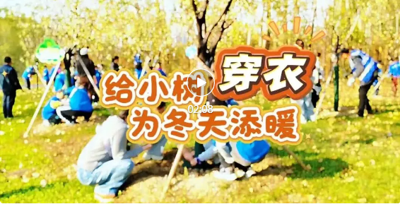临汾萌娃，为树木穿“冬”衣！